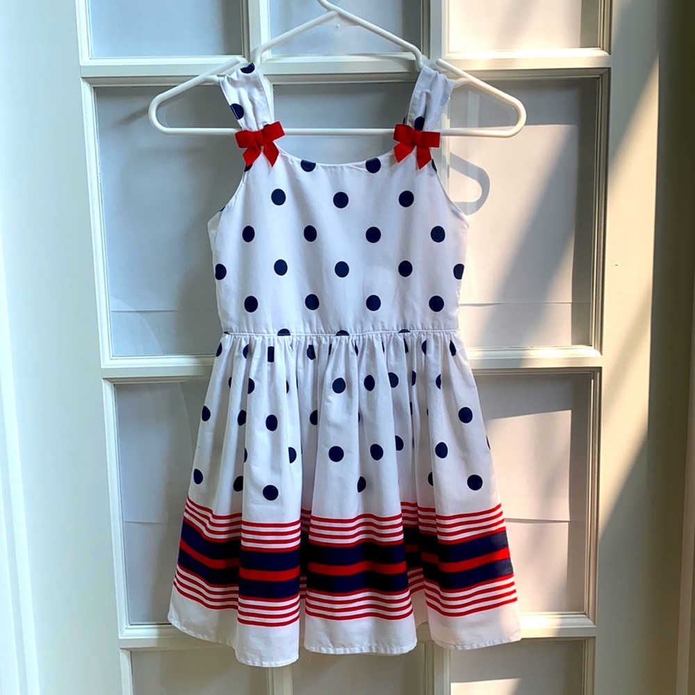 Gymboree red, white, and navy blue dress size 7.